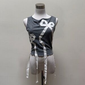 Gray Tank Top with White Ribbon Accents
